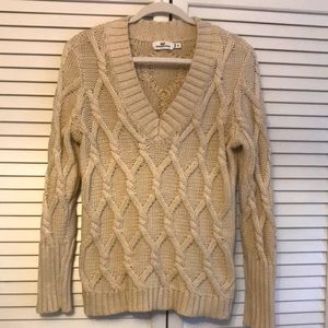 Vineyard Vines Cream Cable Knit V-neck Sweater